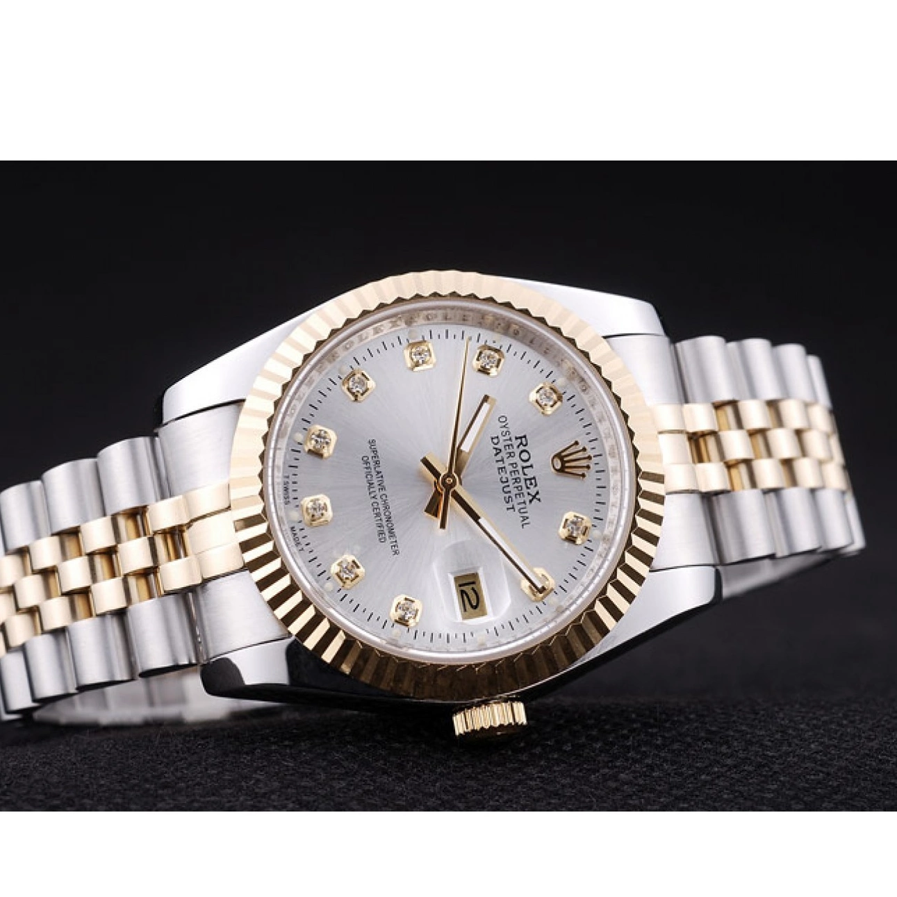 MiroTime 0815 Rolex Datejust Silver Dial Diamonds Ribbed Bezel 7454